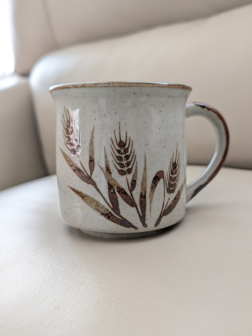 Handcrafted Wheat Motif Ceramic Mug Mid-century Vintage Stoneware